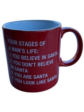 Four Stages In Man's Life 18 oz. Red & White Holiday Santa Coffee Mug 4.25" Tall